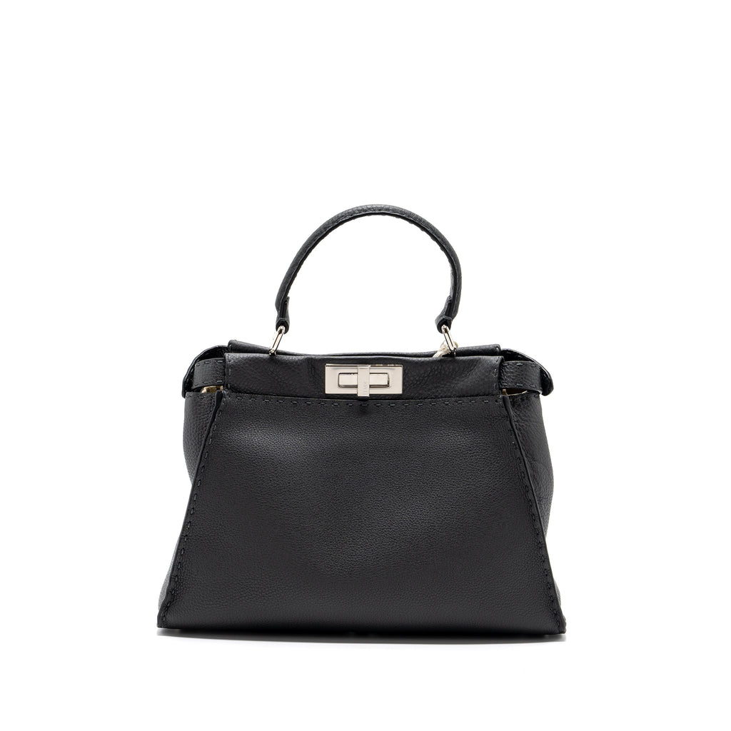 Fendi Medium Peekaboo Bag Selleria Leather Black SHW