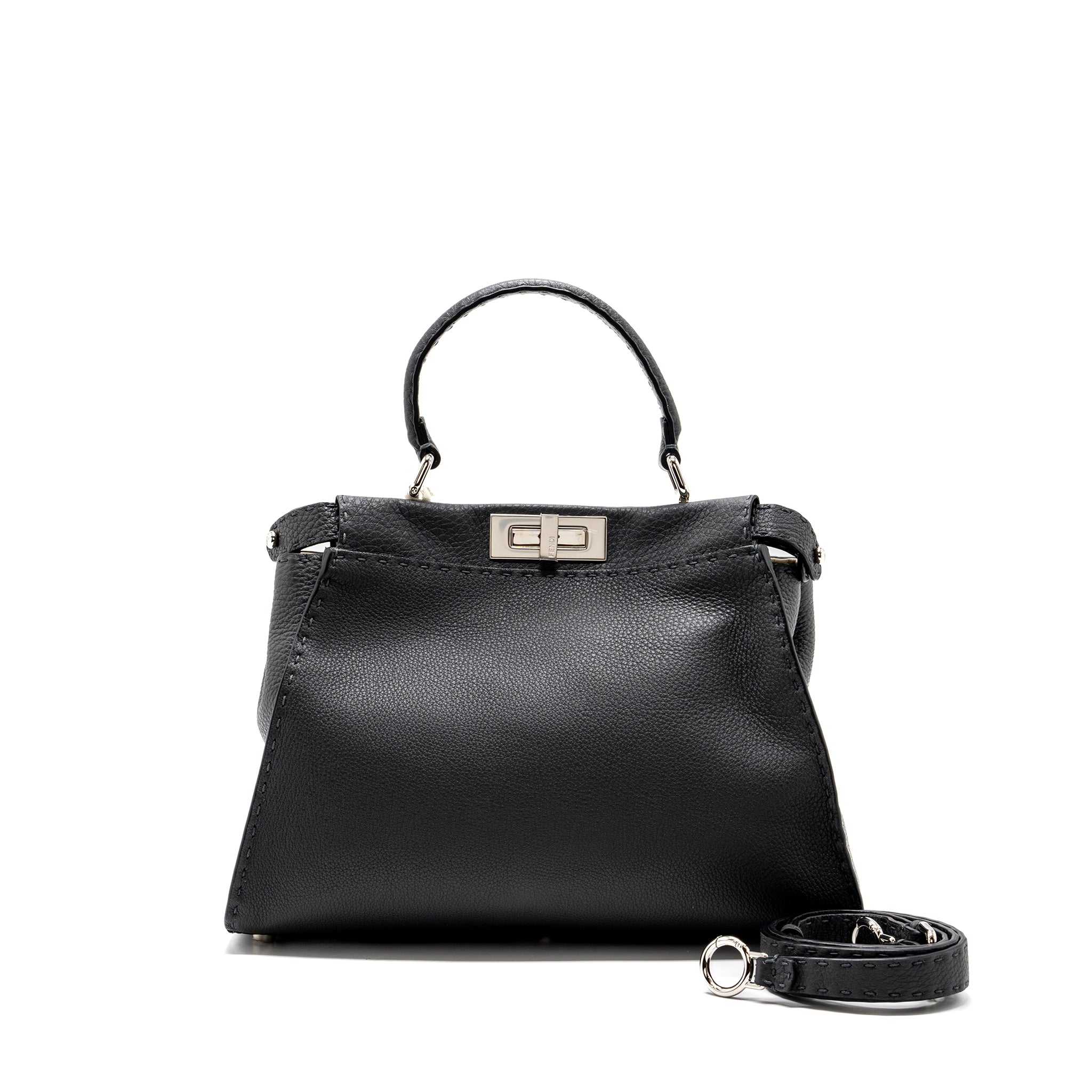 Fendi Medium Peekaboo Bag Selleria Leather Black SHW