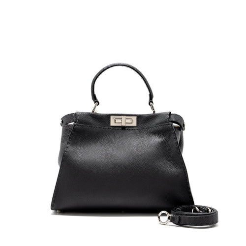 Fendi Medium Peekaboo Bag Selleria Leather Black SHW