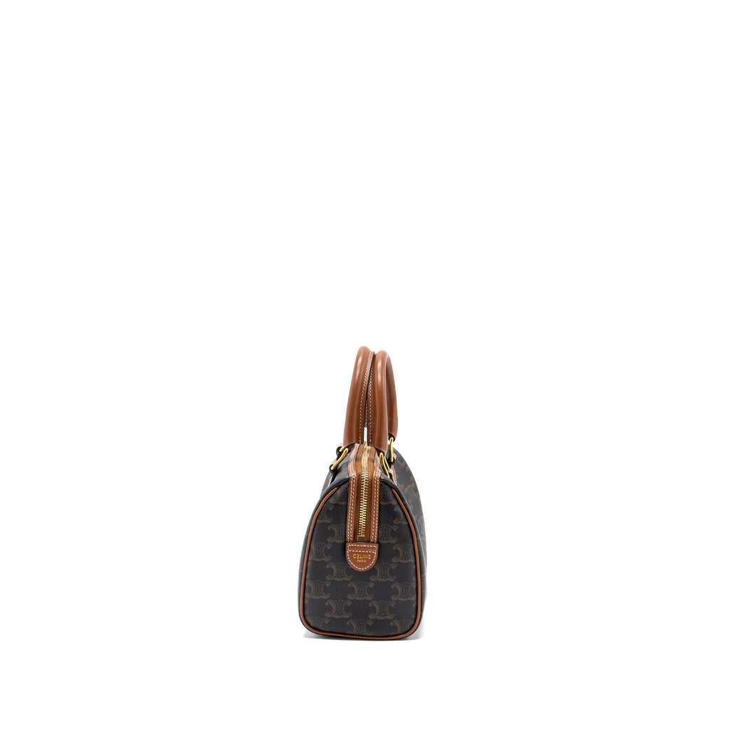 Celine Small Boston Bag Triomphe Canvas/ Leather Brown