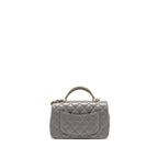 Chanel 22k Metal Top Handle Mini Rectangular Flap Bag Lambskin Grey GHW (Microchip)