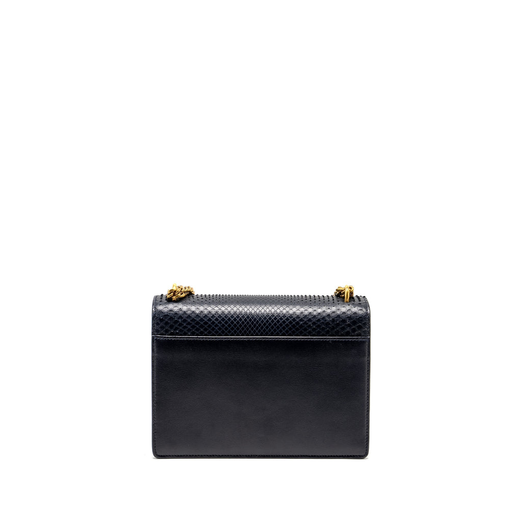 Saint Laurent /YSL Sunset Bag Python/Suede Navy GHW