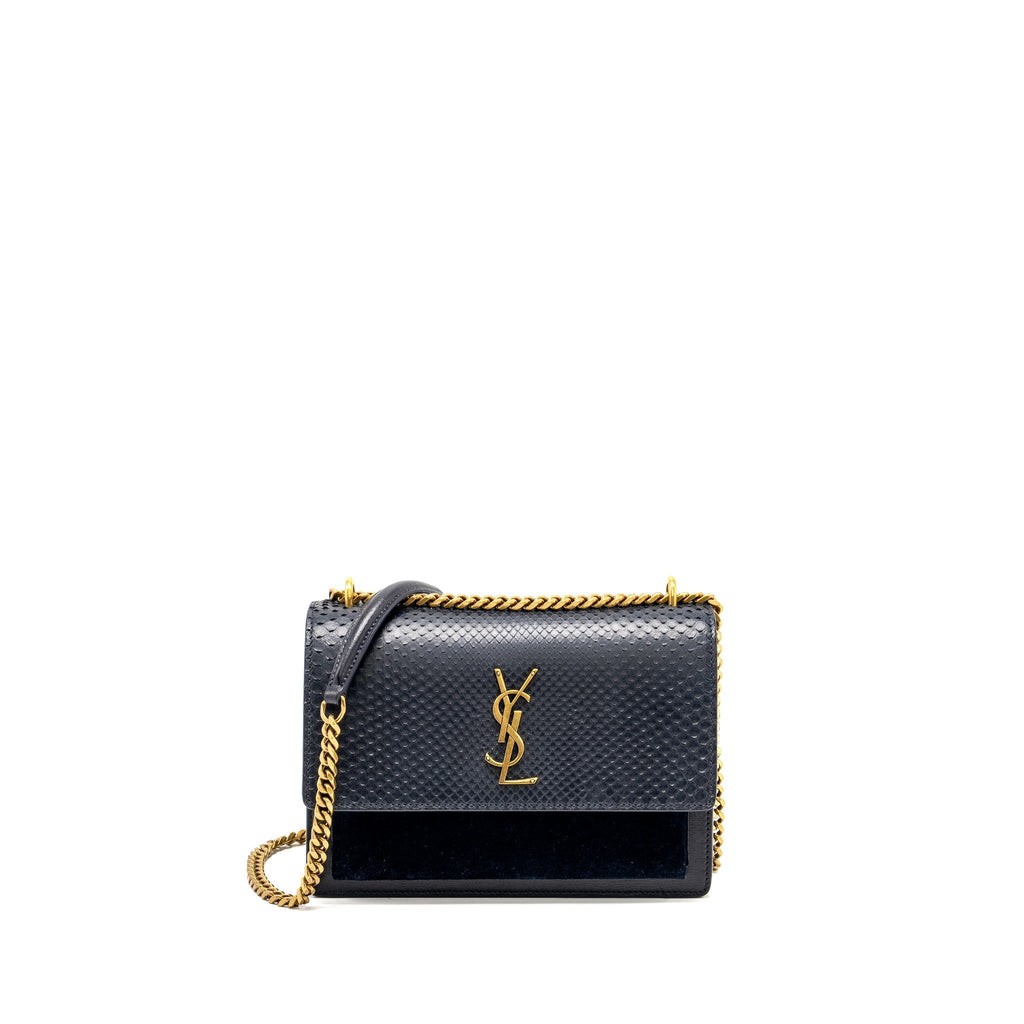 Saint Laurent /YSL Sunset Bag Python/Suede Navy GHW