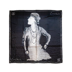CHANEL 90x90cm Coco Chanel Silk Scarf Black / White