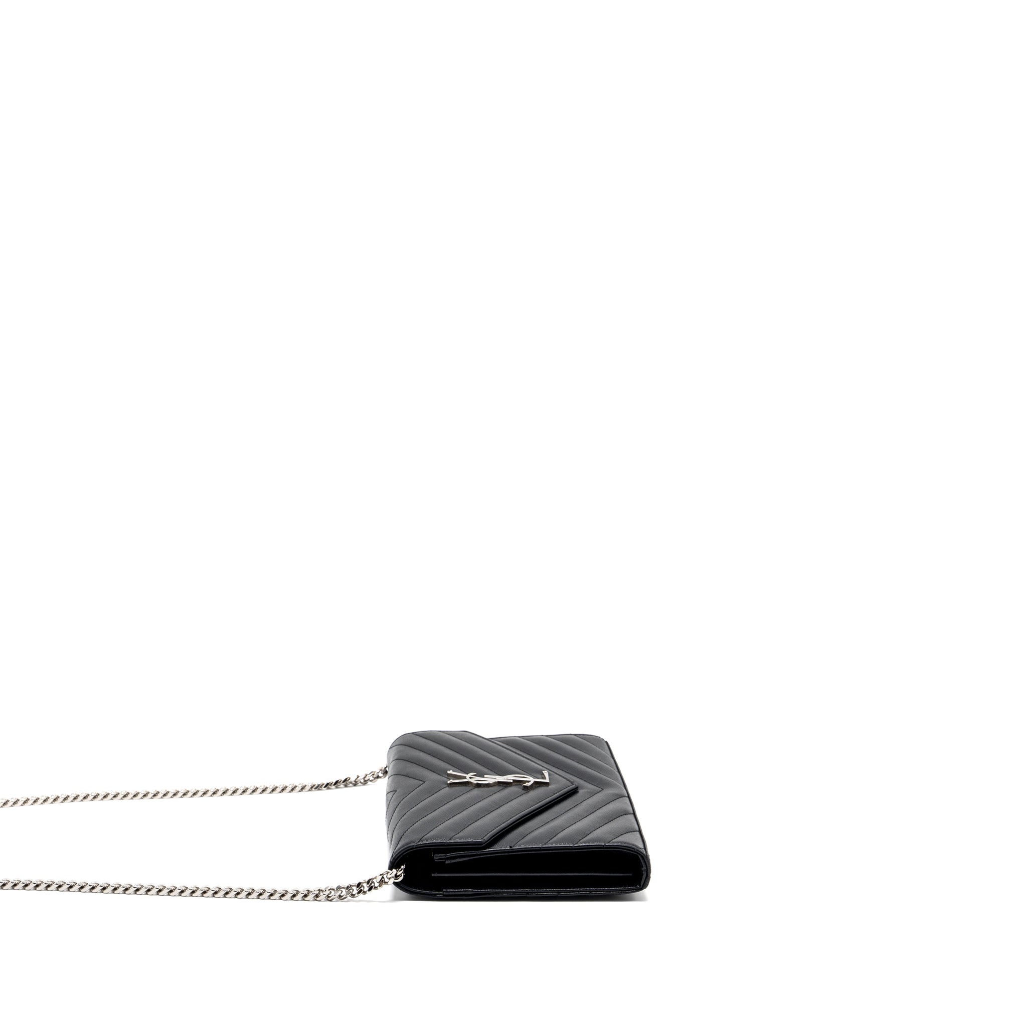 SAINT LAURENT ENVELOP CHAIN BAG GRAINED CALFSKIN BLACK SHW