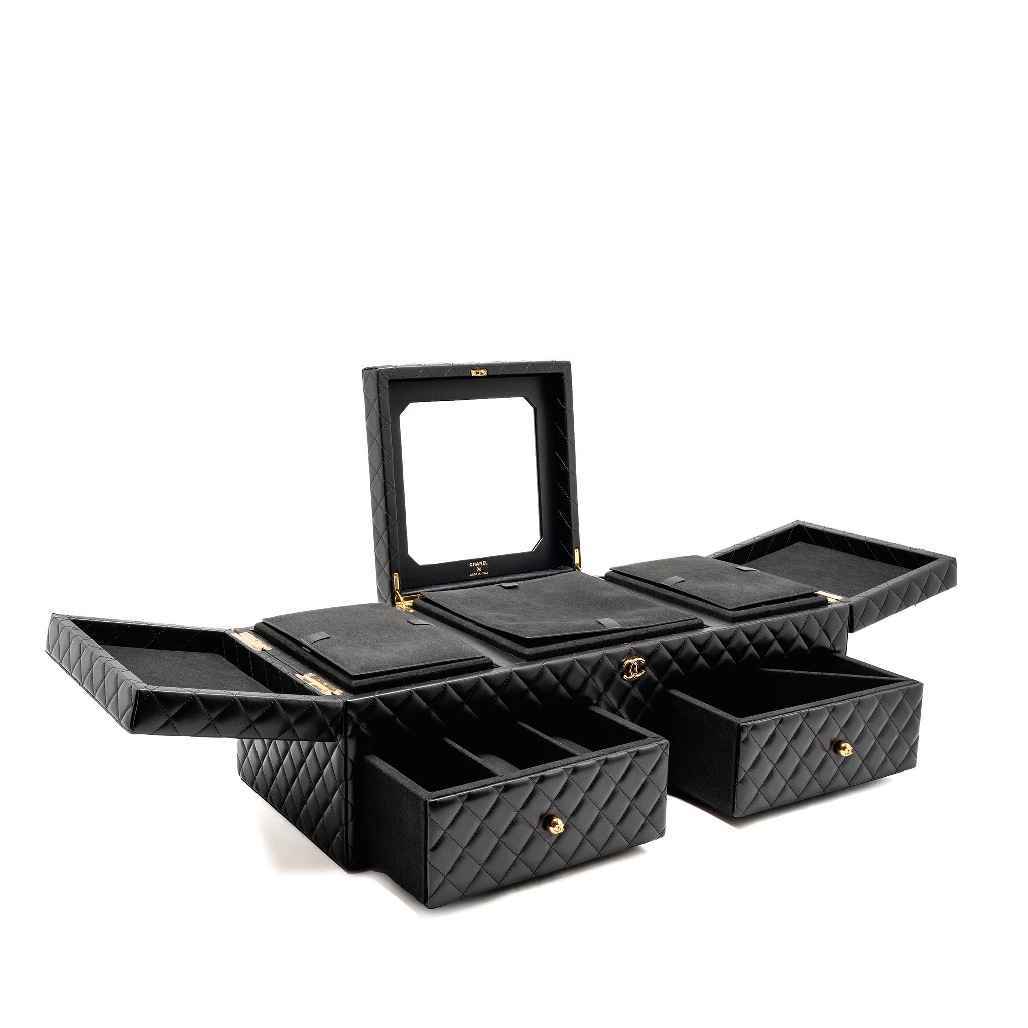 Chanel quilted jewellery box lambskin black LGHW (Microchip)