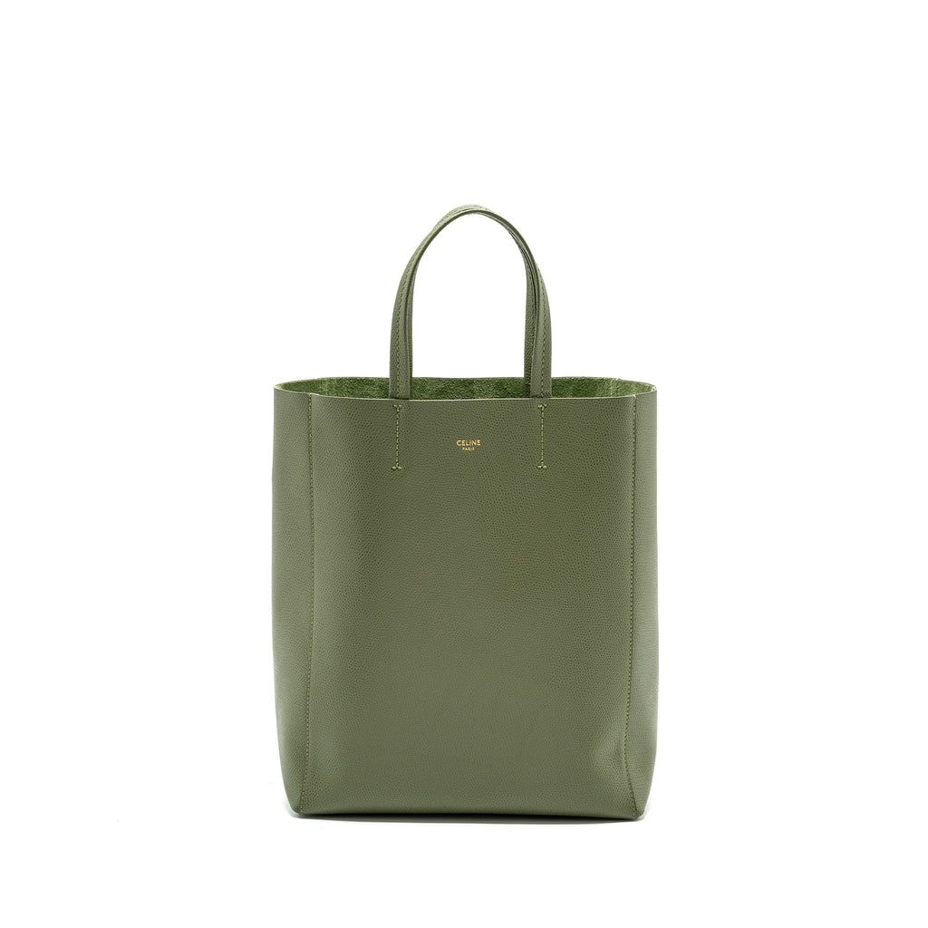 Celine vertical cabas tote bag grained calfskin green