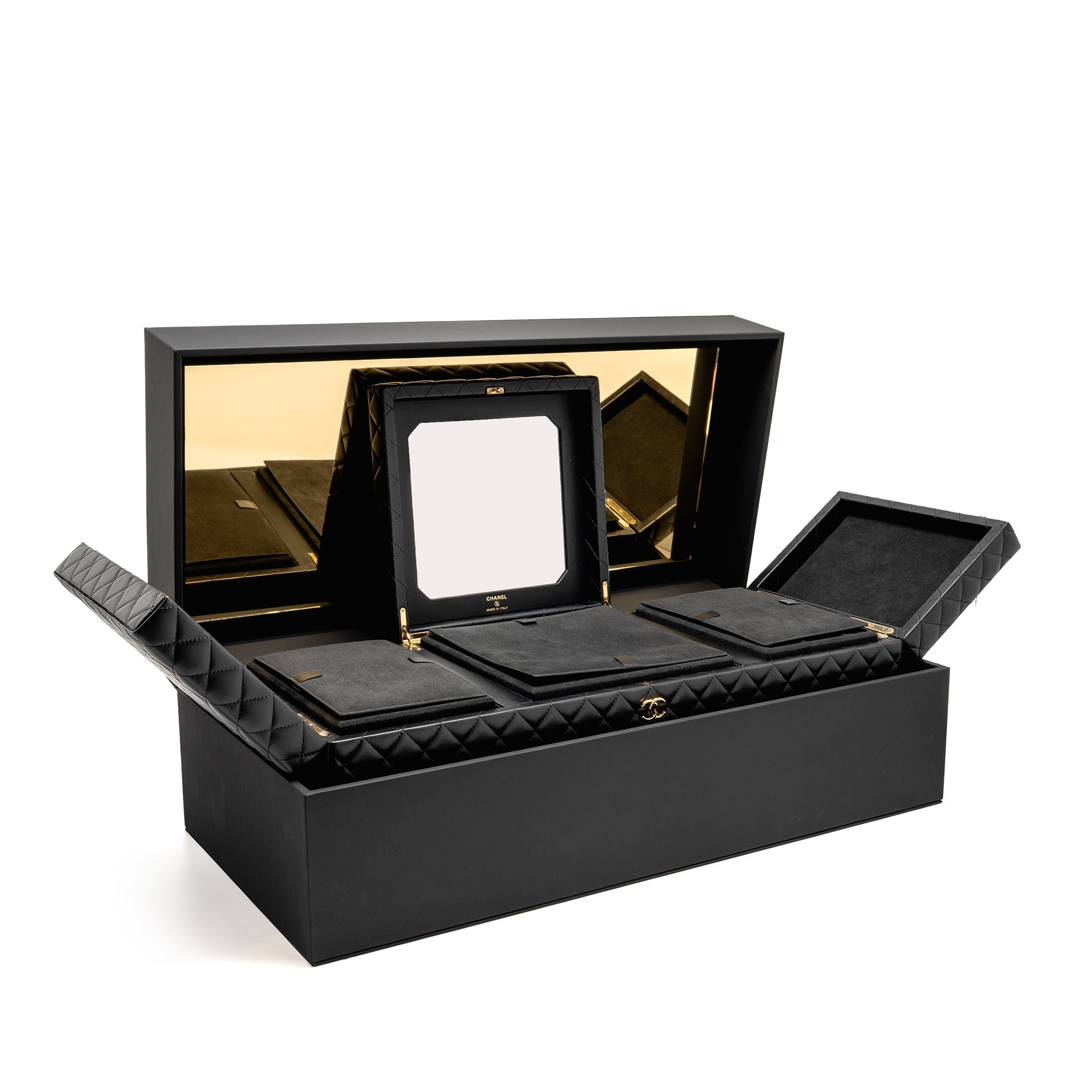 Chanel quilted jewellery box lambskin black LGHW (Microchip)