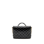 Chanel Double pocket top handle messanger bag shiny calfskin black GHW (microchip)