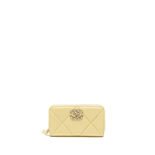 Chanel 19 long wallet lambskin yellow SHW (microchip)
