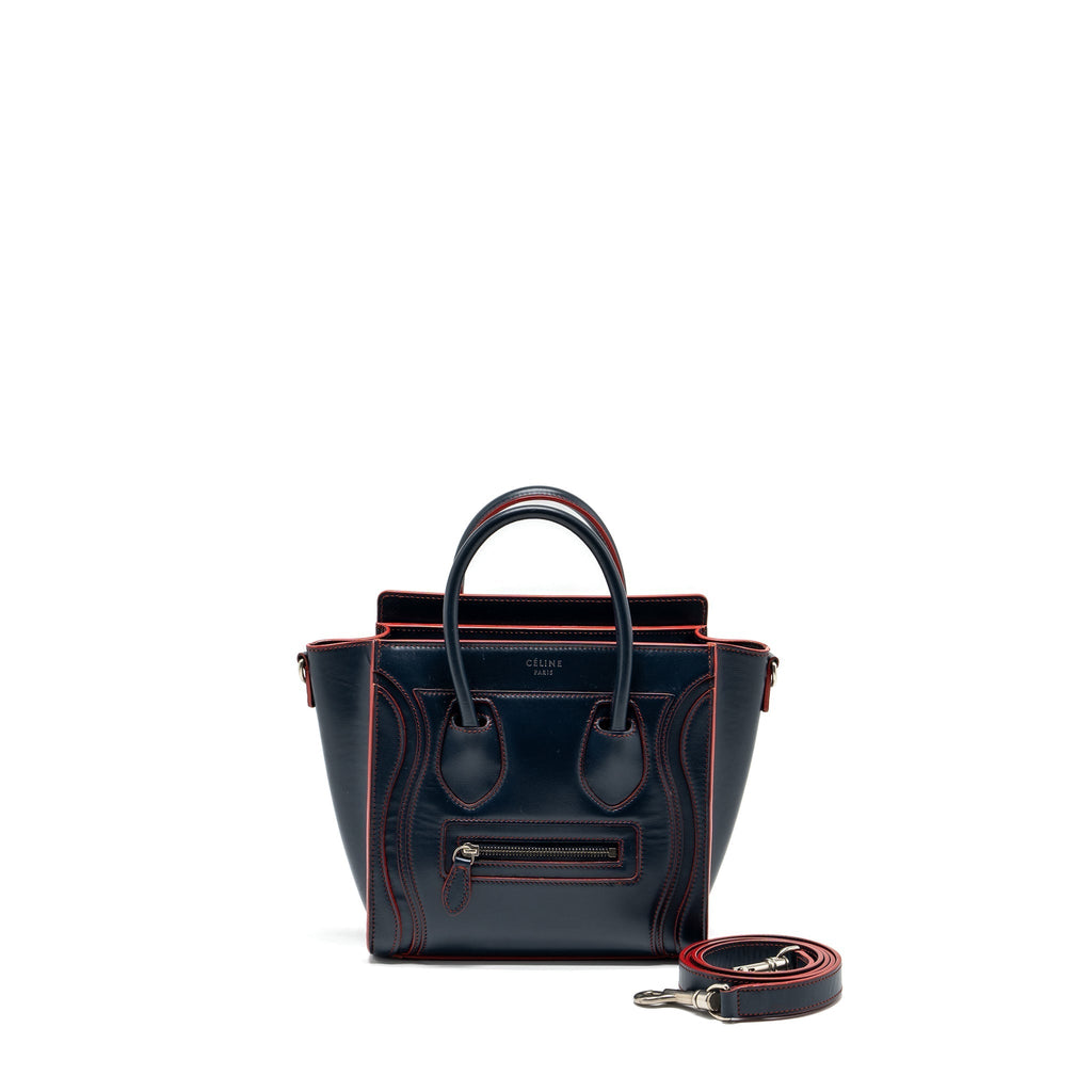 Celine Nano Luggage bag calfskin navy / red