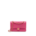 Chanel Medium chevron Classic Double flap bag lambskin pink GHW