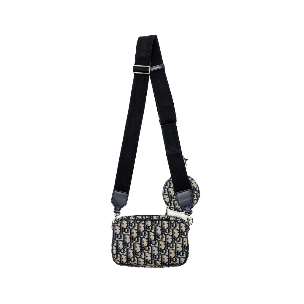 Dior 3 in 1 mini zipper pouch with strap blue jacquard SHW