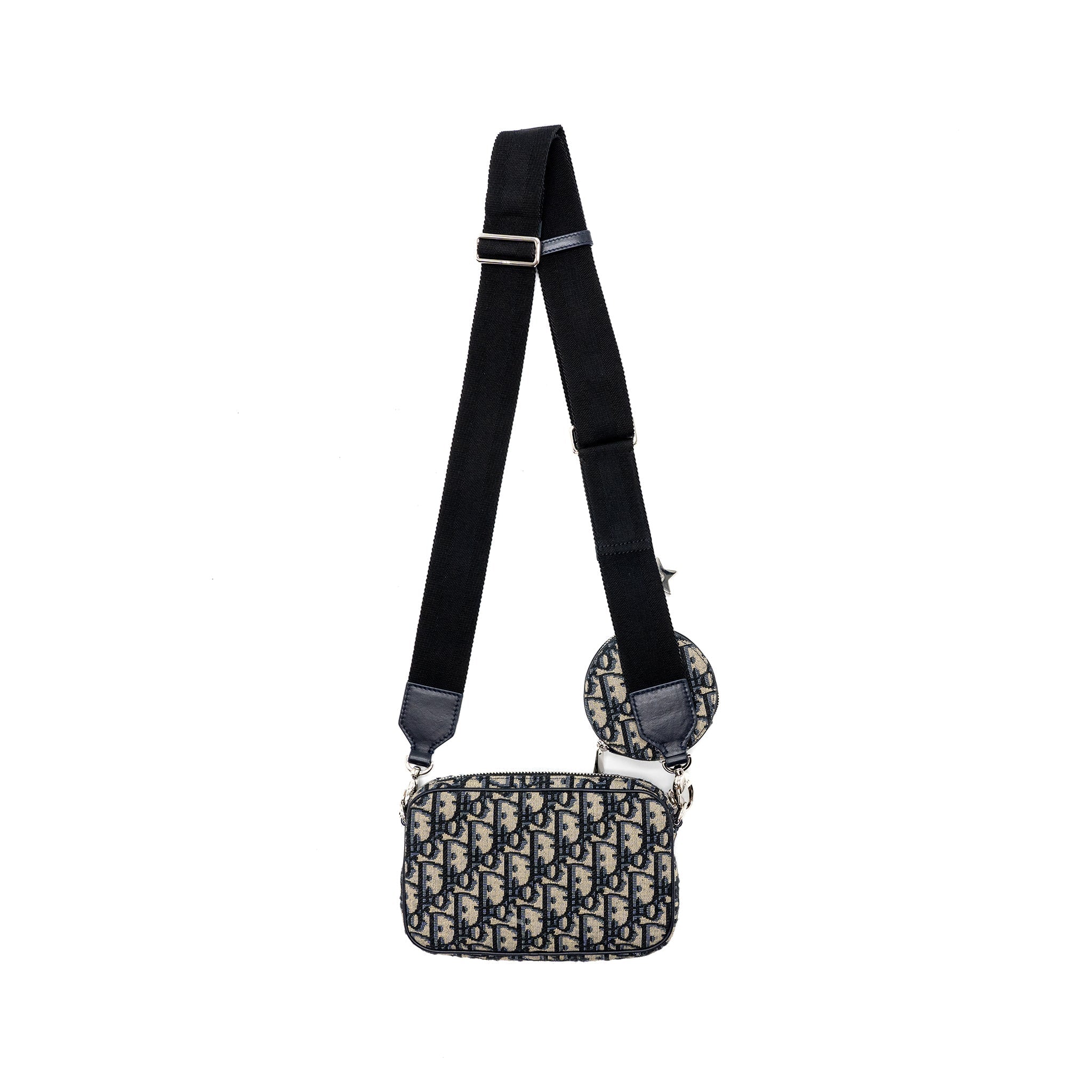 Dior 3 in 1 mini zipper pouch with strap blue jacquard SHW