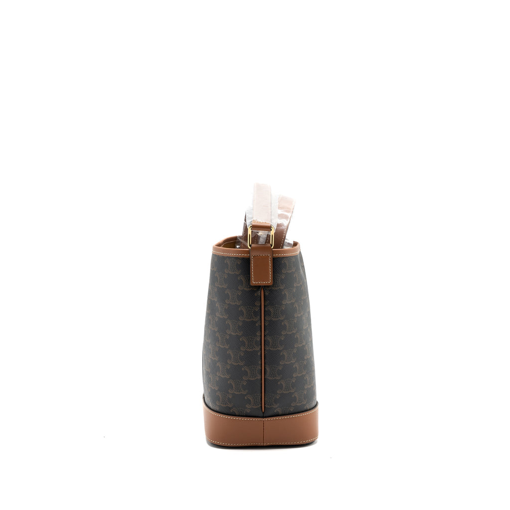 Celine small bucket IN TRIOMPHE CANVAS AND CALFSKIN TAN