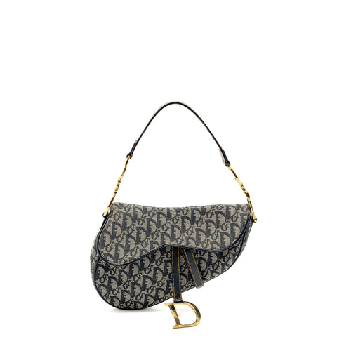Dior Vintage Saddle Bag Canvas / Leather Blue/Multicolour GHW