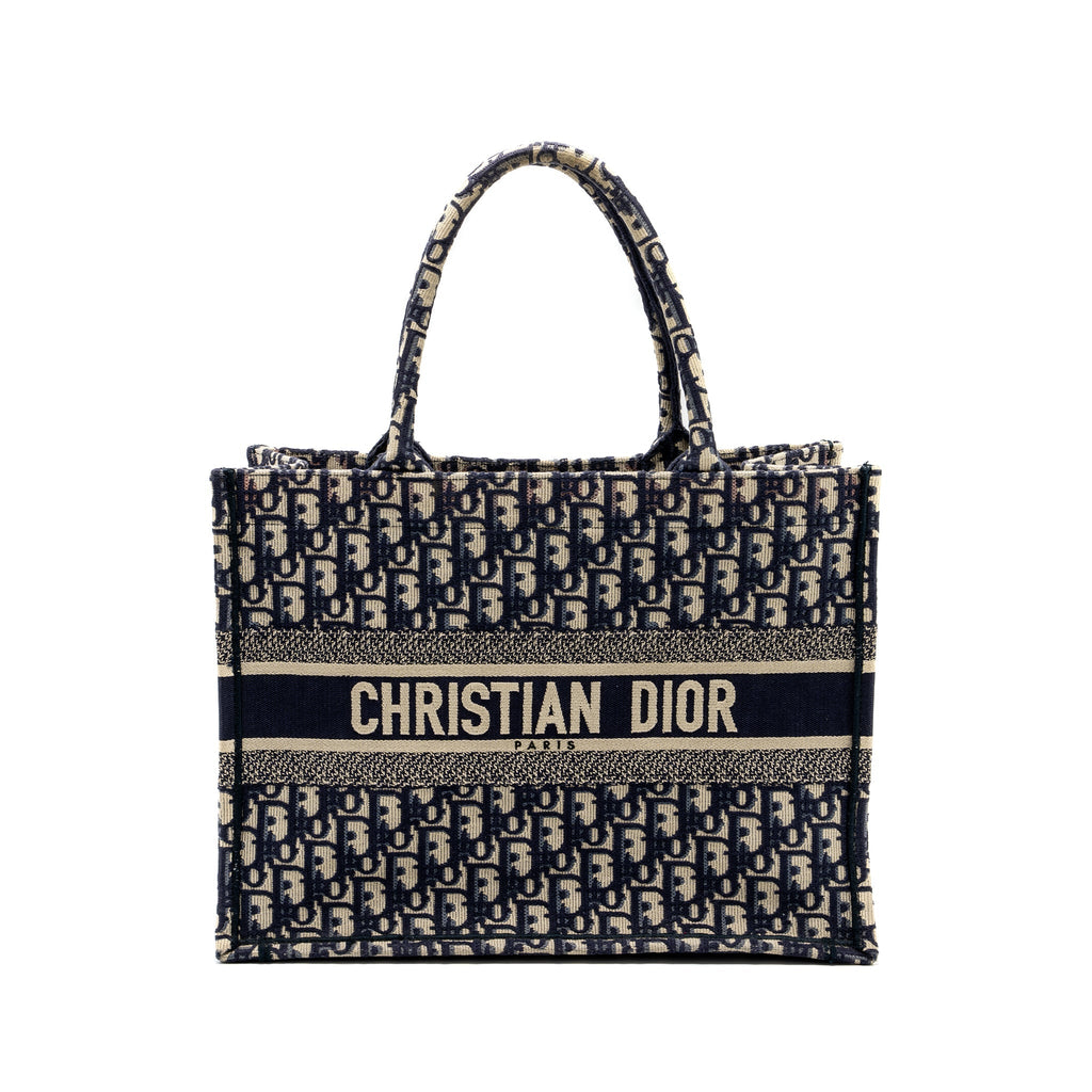 Dior medium book tote blue oblique emboidery
