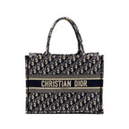 Dior medium book tote blue oblique emboidery