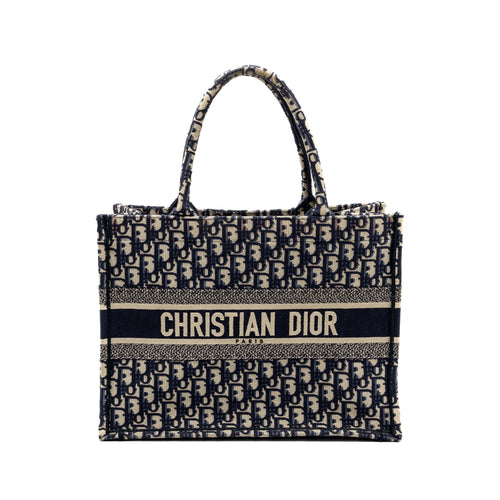 Dior medium book tote blue oblique emboidery