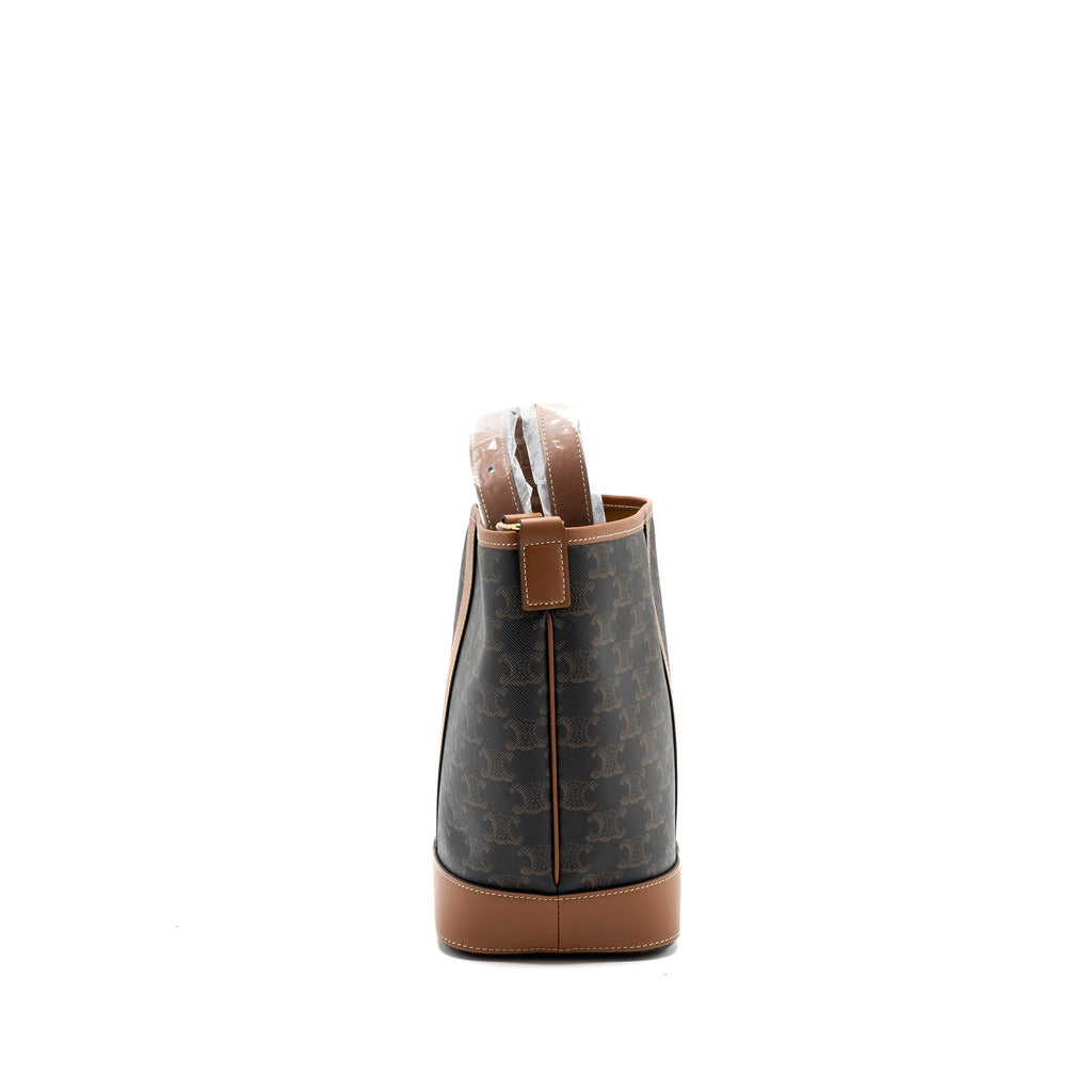 Celine small bucket IN TRIOMPHE CANVAS AND CALFSKIN TAN