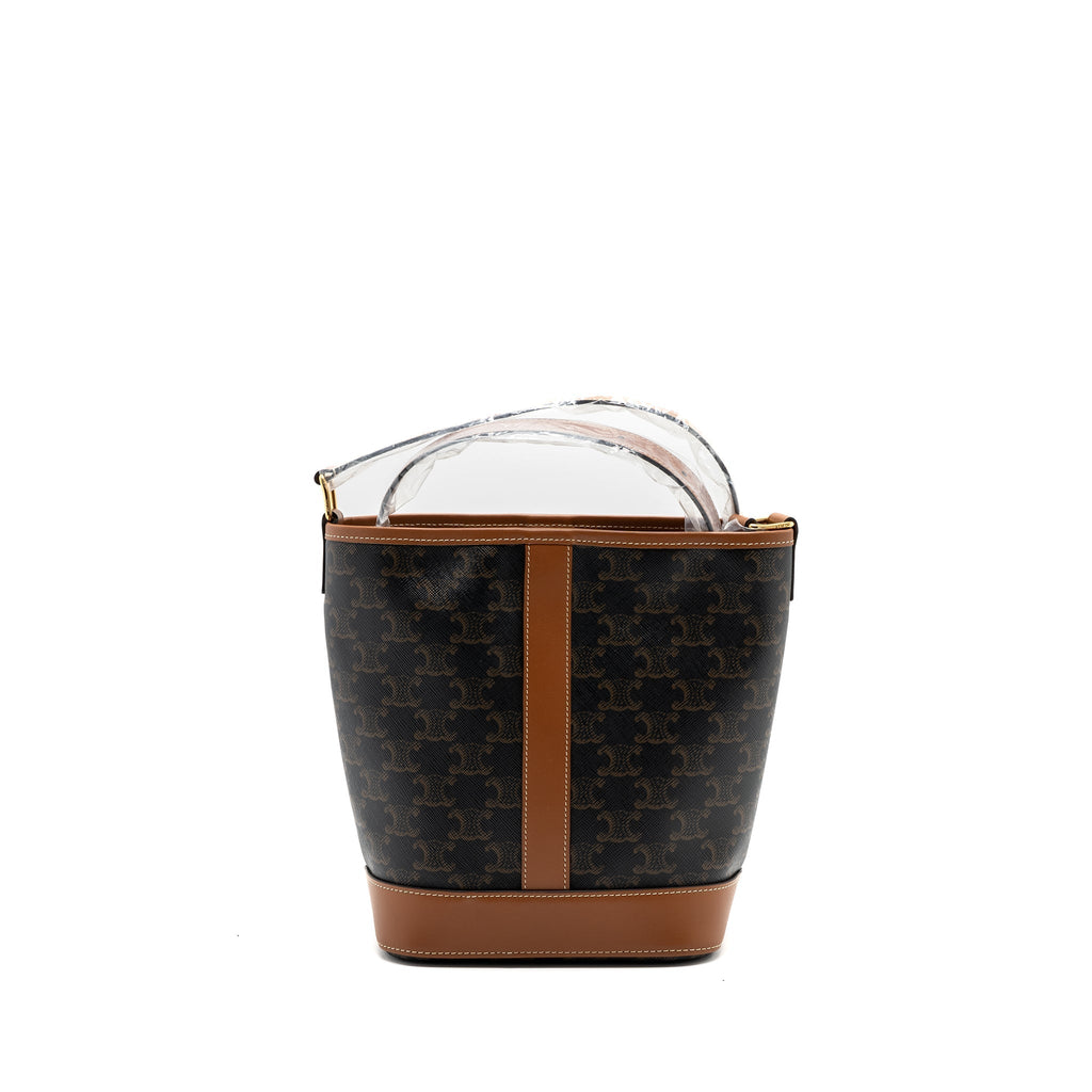 Celine small bucket IN TRIOMPHE CANVAS AND CALFSKIN TAN