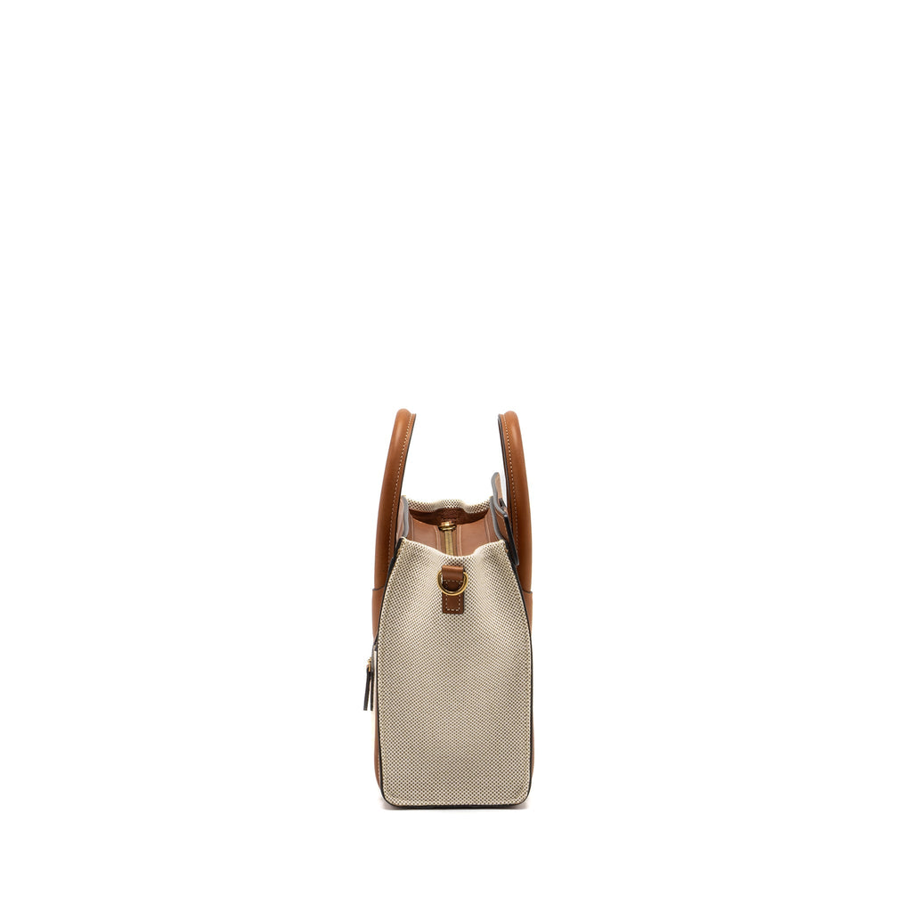 Celine Nano Luggage Bag Canvas/Leather Tan/White