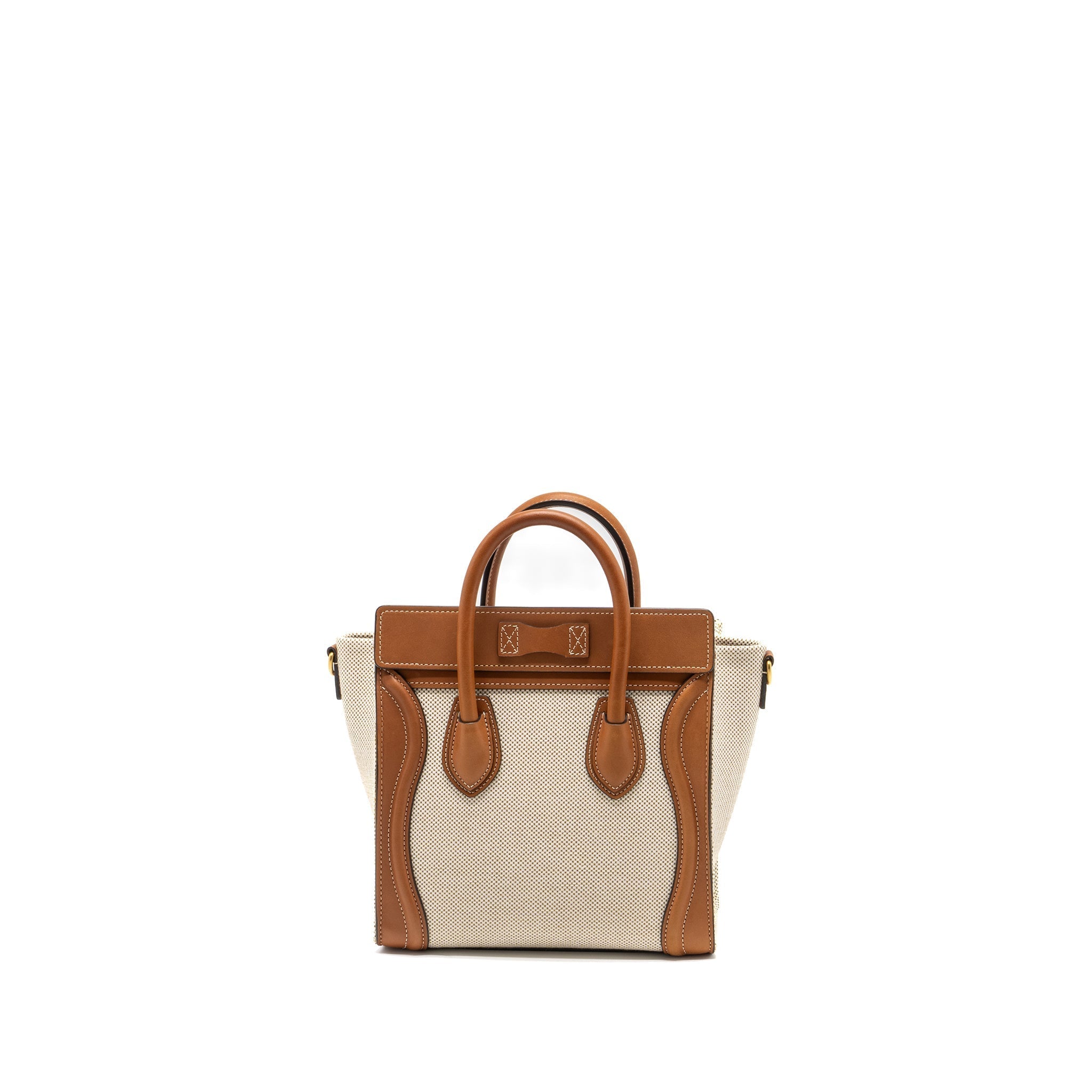 Celine Nano Luggage Bag Canvas/Leather Tan/White