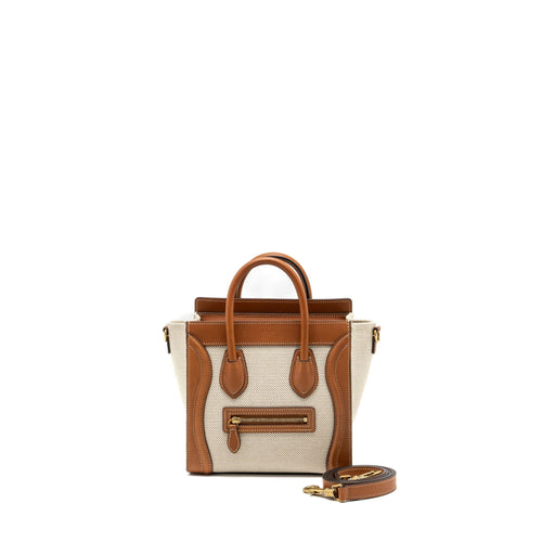 Celine Nano Luggage Bag Canvas/Leather Tan/White