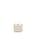 Chanel top handle flap kiss lock mini clutch with chain lambskin white LGHW (microchip)