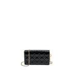 Dior Lady Dior Pouch Wallet on Chain Patent Black LGHW