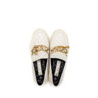 Chanel size 39 Leather chain/pearl cc logo loafer lambskin white GHW