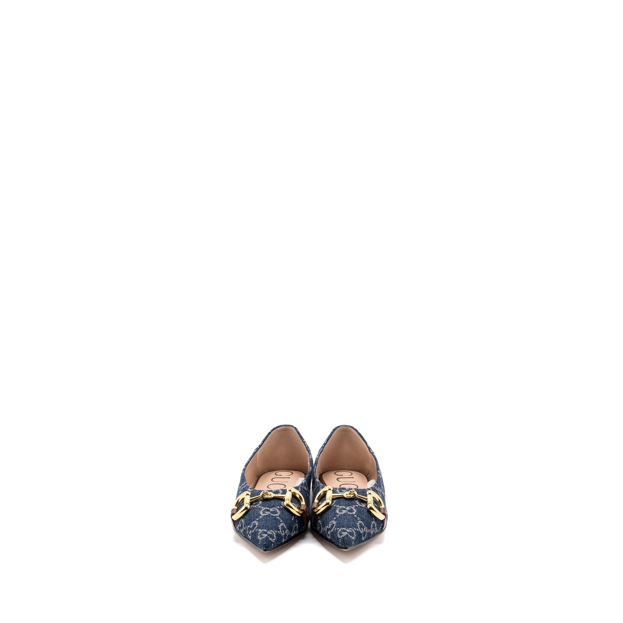 Gucci Size 37 GG Horsebit Ballerina Shoes GG Supreme Denim GHW