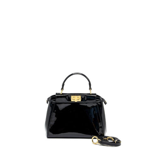 FENDI MINI PEEKABOO PATENT BLACK GHW