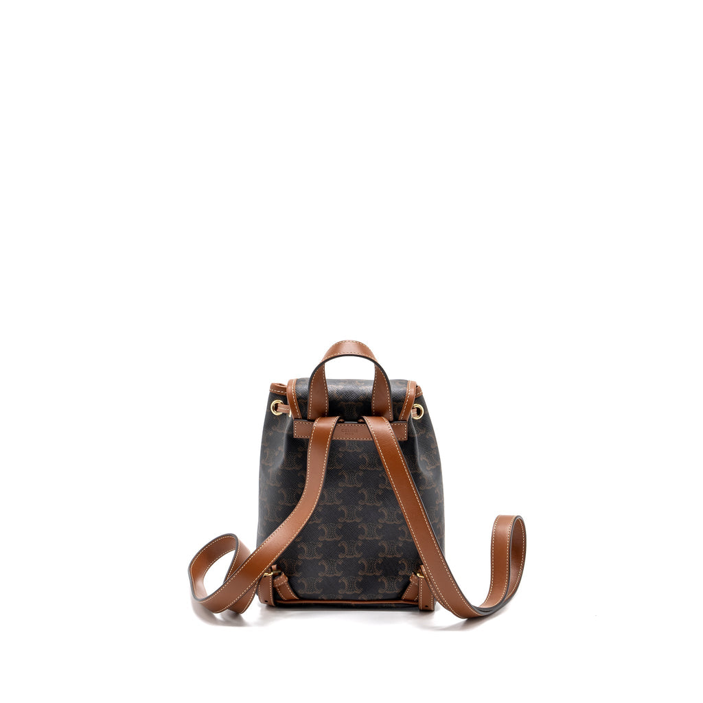 Celine Mini Backpack Folco Triomphe Canvas Calfskin Tan