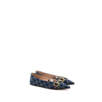 Gucci Size 37 GG Horsebit Ballerina Shoes GG Supreme Denim GHW