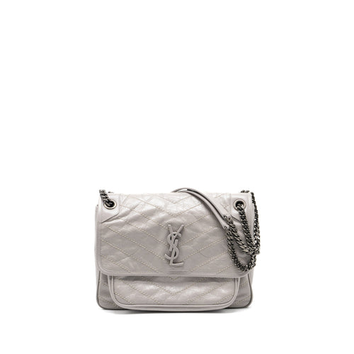 Saint Laurent Medium Niki Bag Calfskin Grey Ruthenium Hardware