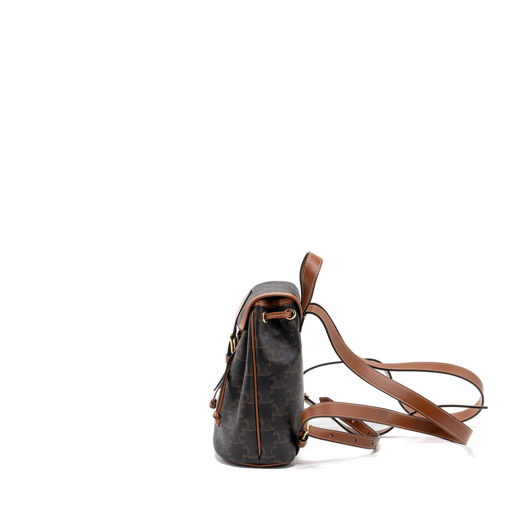 Celine Mini Backpack Folco Triomphe Canvas Calfskin Tan