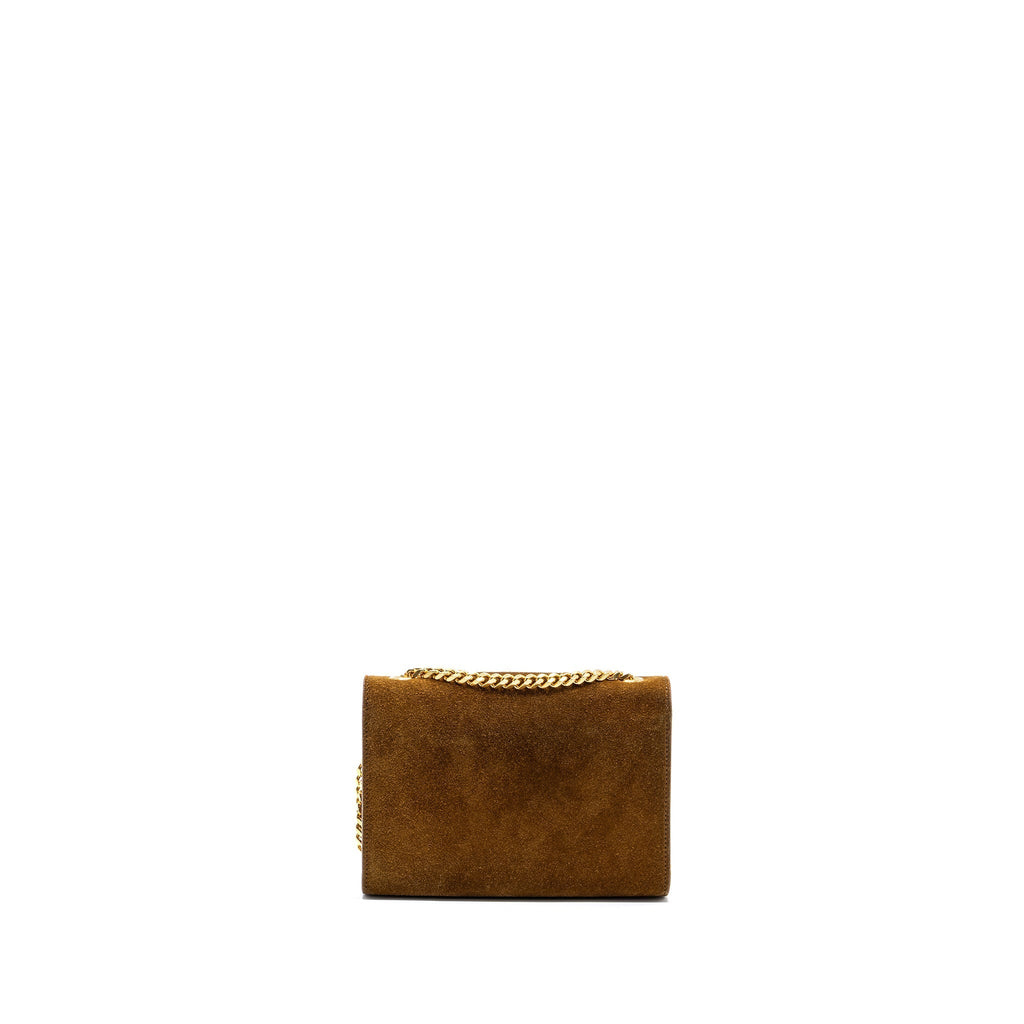 Saint Laurent Kate Chain Wallet with Tassel Suede Brown GHW