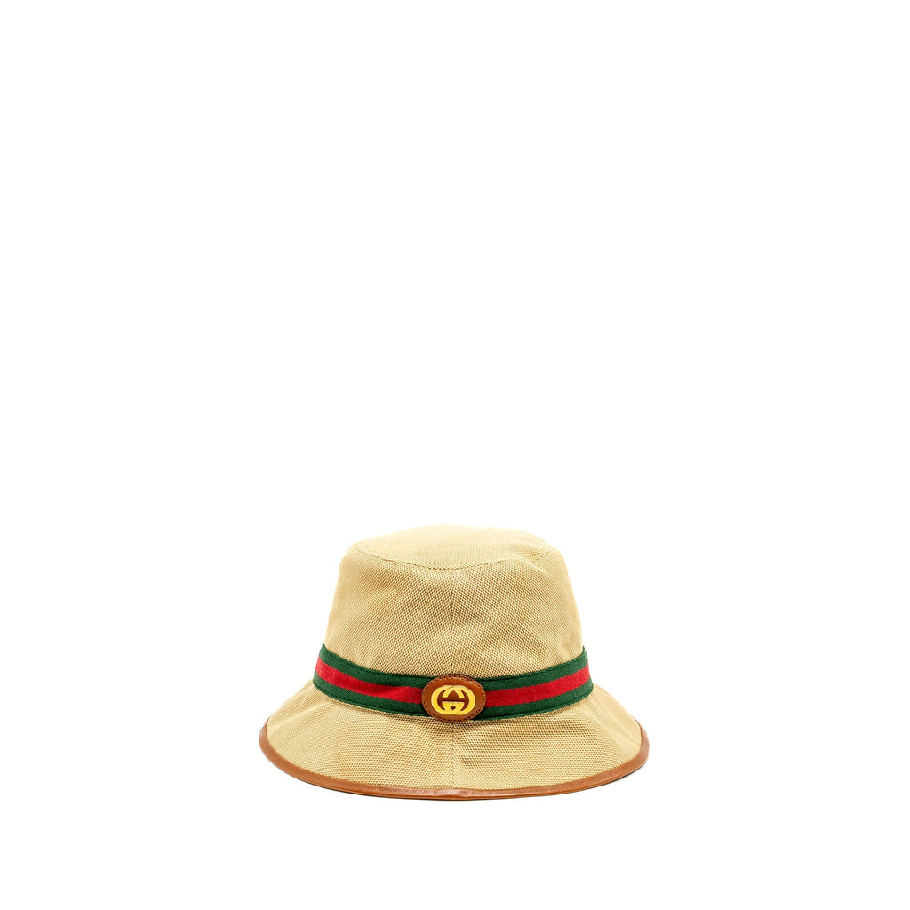 Gucci Size M Bucket Hat Canvas Brown GHW