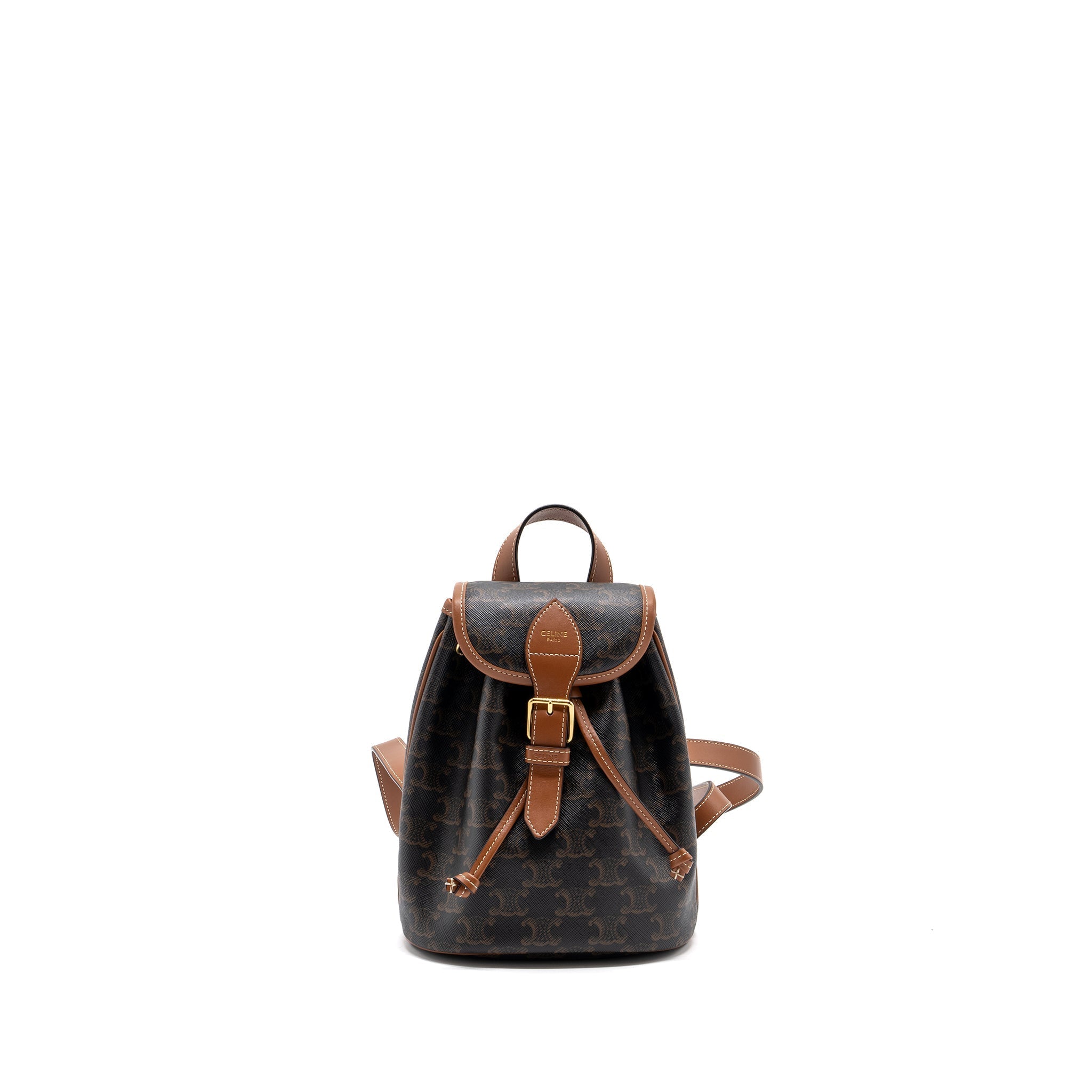 Celine Mini Backpack Folco Triomphe Canvas Calfskin Tan