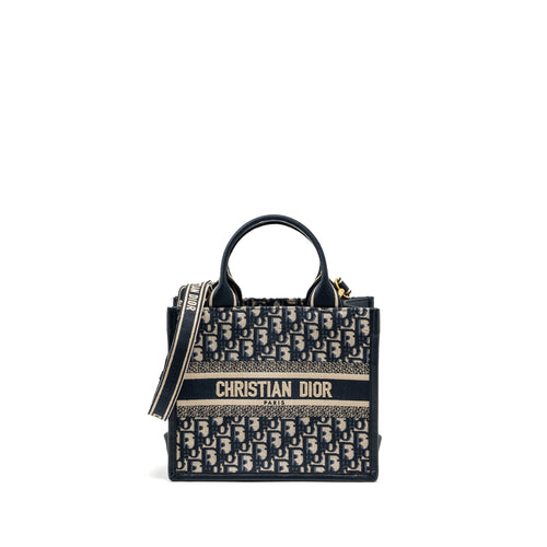 Dior Small Book Tote Blue Oblique Embroidery/Calfskin GHW