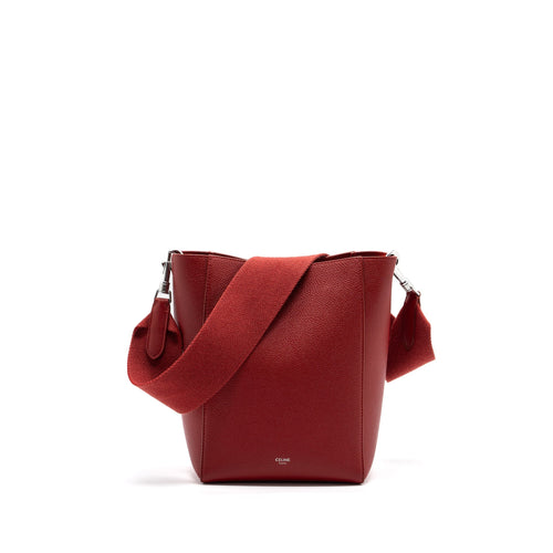 Celine Sangle Small Bucket Bag Grained Calfskin Red