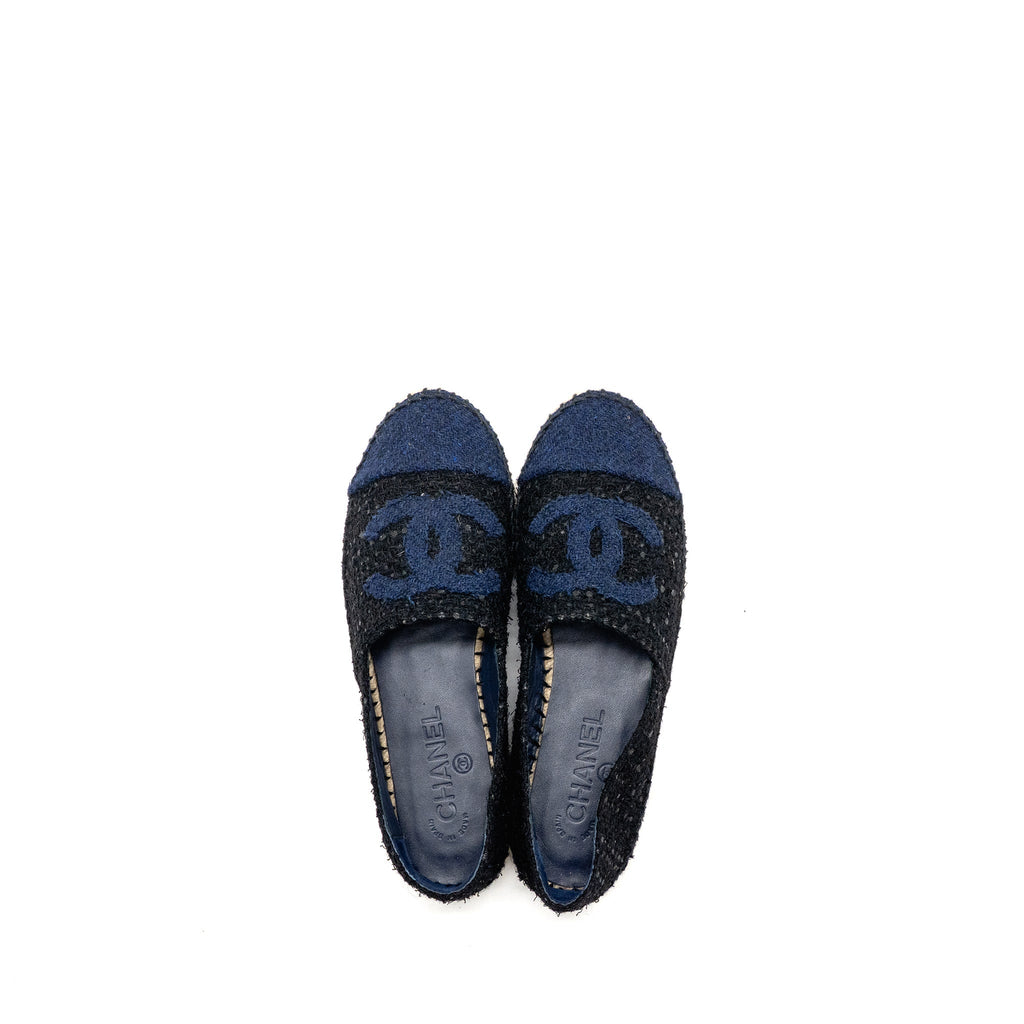 Chanel Size 37 Espadrilles Tweed/Cotton Dark Blue/Black/Multicolour