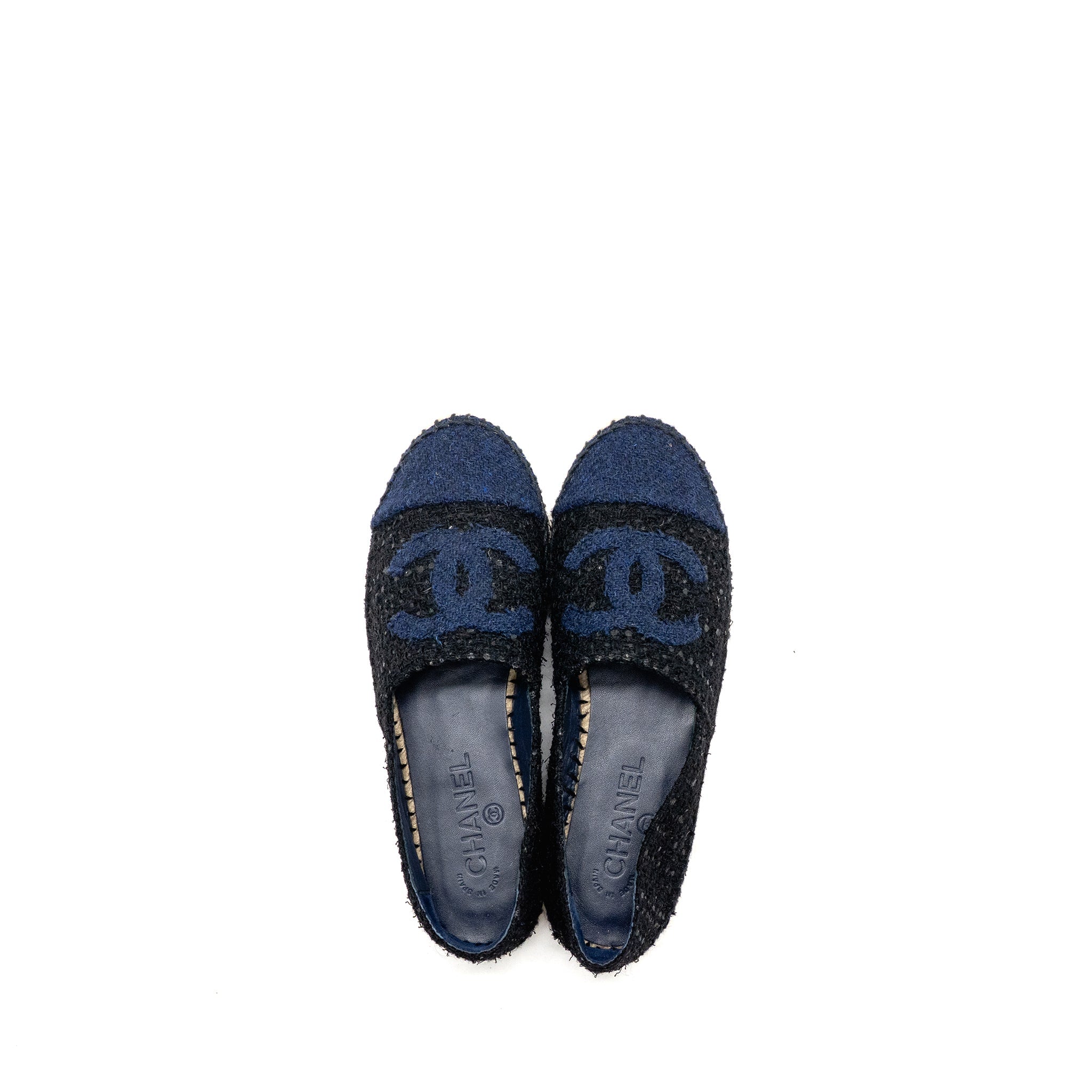 Chanel Size 37 Espadrilles Tweed/Cotton Dark Blue/Black/Multicolour