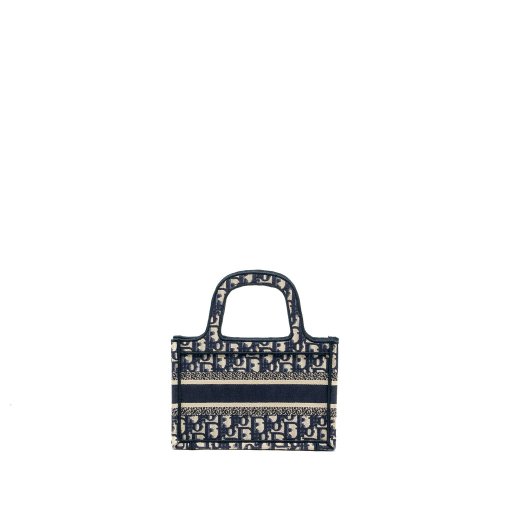 DIOR MINI BOOK TOTE BLUE OBLIQUE EMBROIDERY