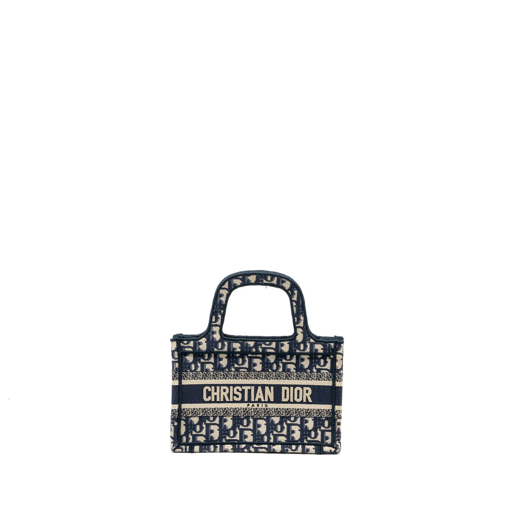 DIOR MINI BOOK TOTE BLUE OBLIQUE EMBROIDERY