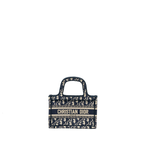 DIOR MINI BOOK TOTE BLUE OBLIQUE EMBROIDERY