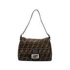 Fendi Vintage Shoulder Bag FF Jacquard Canvas Brown SHW
