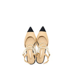 Chanel size 36.5 Slingback with pearl straps beige/ black