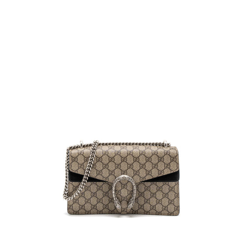 Gucci Dionysus Shoulder Bag GG Supreme Canvas Black/Brown Ruthenium Silver Hardware